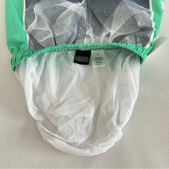 Star Wars Swim Trunk Shorts Gray Baby Yoda Print Size Medium 7/8 Bulit-In Brief - Picture 5 of 5